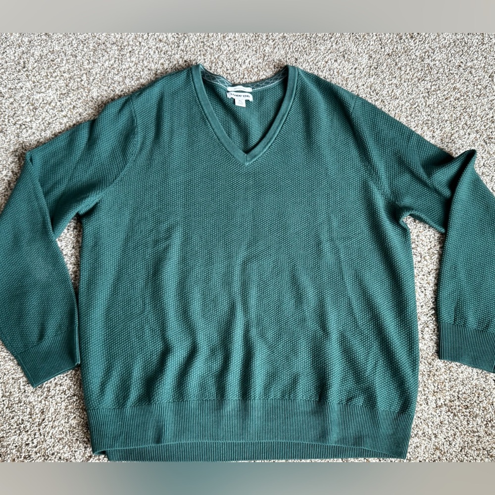 Lands End 100% Merino Wool V Neck Sweater X-Large 46-48 Sea Green Classic Pull